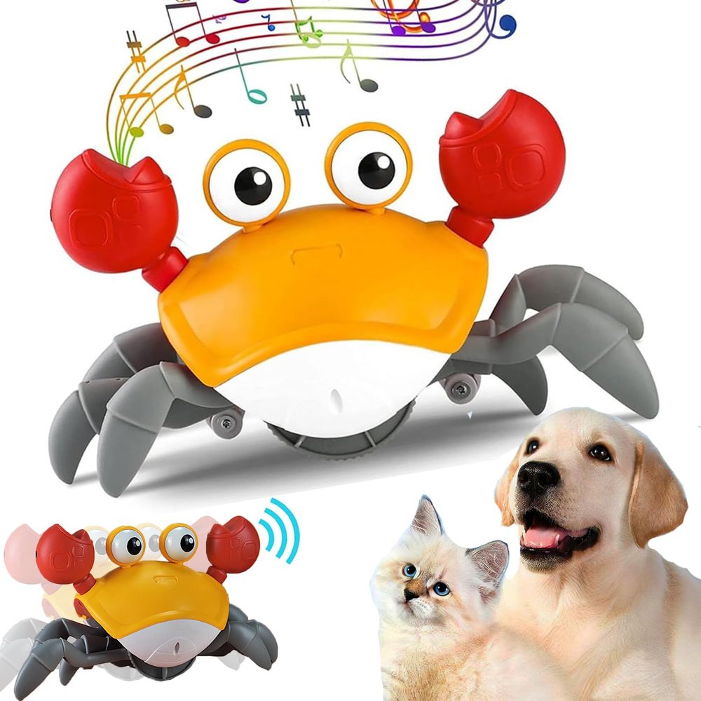 Minestylish Crawling Crab Dog Toys, Escaping Crab Dog Toy with Obstacle Avoidance Sensor, Dancing with Music Sounds & Lights for Dogs Cats Pets, Pre-Kindergarten Learning Crawl