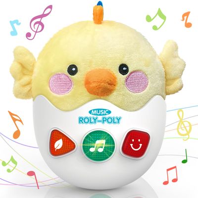 WOWOHAGE Baby Toys 0-6-12 Months, Chick Musical Plush Cute Stuffed Animal Infant Tummy Toys with Light & Sounds, Roly-Poly Sensory Toy Birthday Valentines Easter Egg Gift for Newborn Boys & Girls