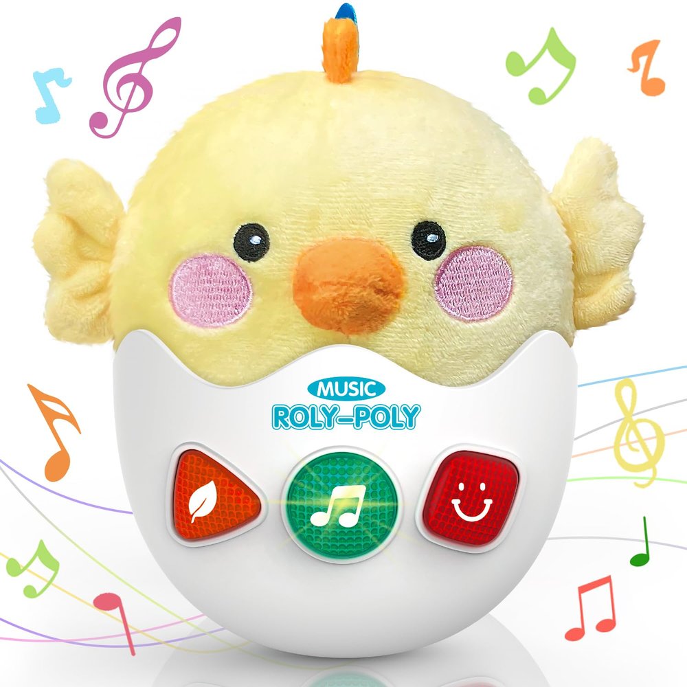 WOWOHAGE Baby Toys 0-6-12 Months, Chick Musical Plush Cute Stuffed Animal Infant Tummy Toys with Light & Sounds, Roly-Poly Sensory Toy Birthday Valentines Easter Egg Gift for Newborn Boys & Girls