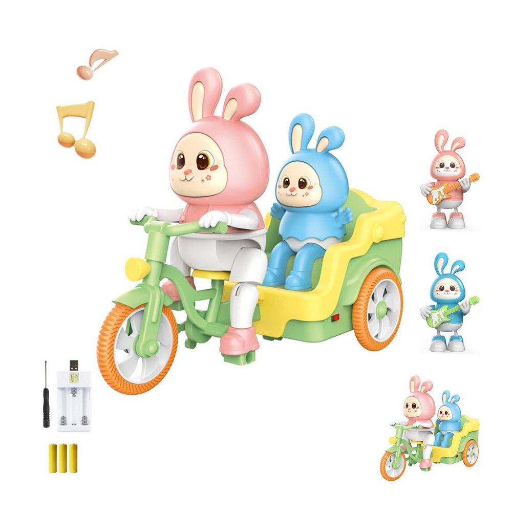 Adorable Rabbit Toy with Charge Battery, 2023 New Electric Cartoon Rabbits Guitarist Toy, Can Singing Dancing Music Lighting Rabbit Tricycle Toys, Christmas Birthday Gifts for Kids (C)