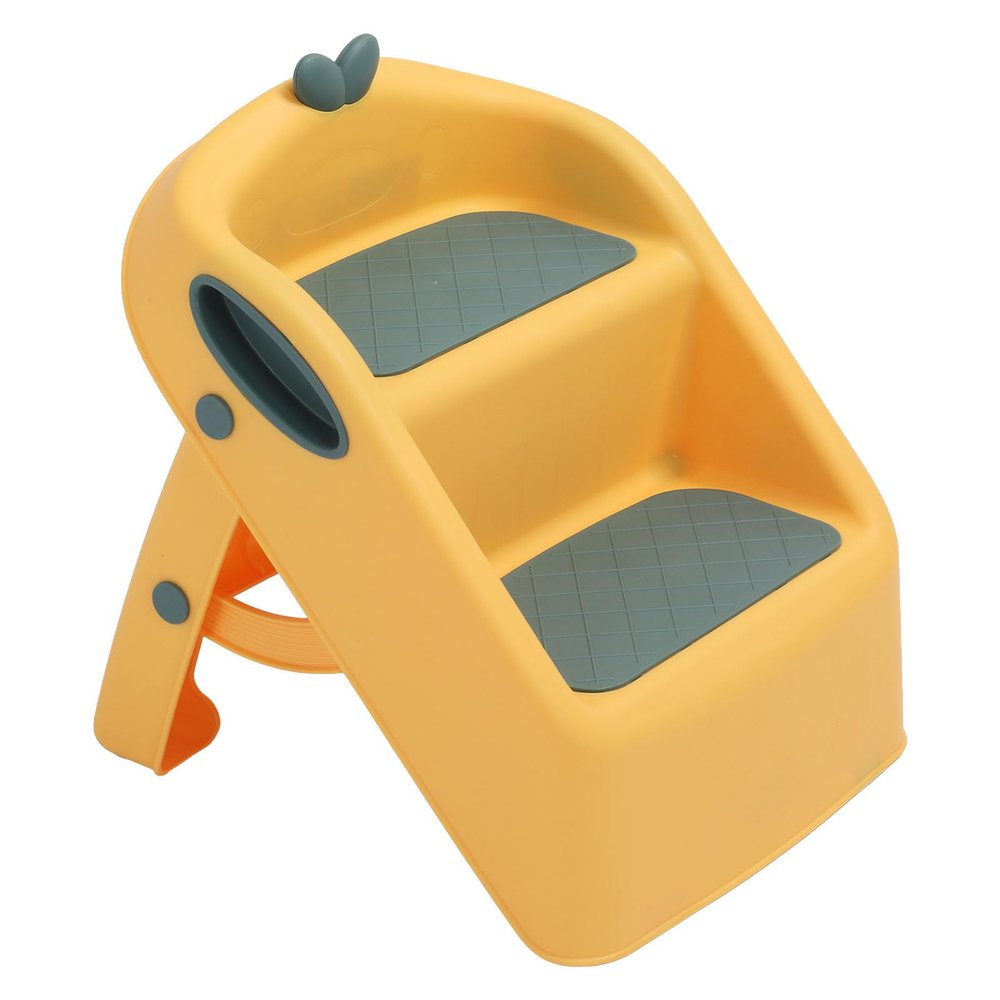 2 Step Stool 3 in 1 Toilet Potty Training Stool Slip Proof Folding 2 Step Sink Bathroom Toilet Stool for Potty Training with Safety Lock Kitchen Helper Stool (Yellow)