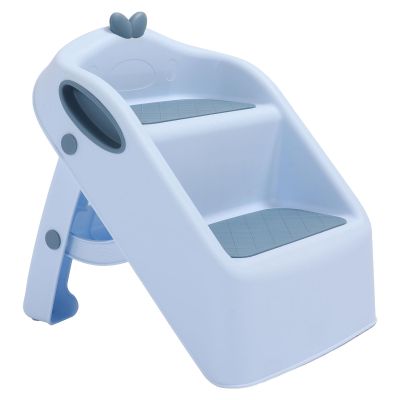 2 Step Stool 3 in 1 Toilet Potty Training Stool Slip Proof Folding 2 Step Sink Bathroom Toilet Stool for Potty Training with Safety Lock Kitchen Helper Stool (Blue)