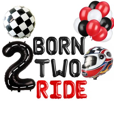 100% LIKED-Born Two Ride Banner, Motorcycle 2nd Birthday Party Decorations, Born 2 Ride 2nd Birthday Party Decor Motorcycle Racing Themed 2nd Birthday Decorations Balloons, Helmet Balloon