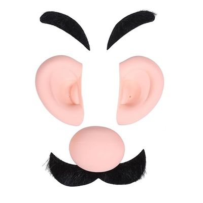 Honcloud Silicone Fake Nose and Ears with Mustache and Eyebrows for Super Plumbers Halloween Party Costume Props Makeup Accessories