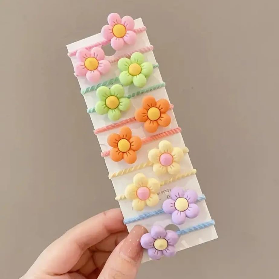10pcs Cute Flower Decor Rubber Bands Hair Rope Hair Bands Hair Accessories For Kids Girls