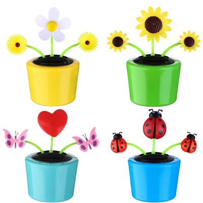 4 Solar Dancing Bee Toy Solar Powered Dancing Sun Flower in Colorful Pots Swinging Daisy Flip Flap Animated Bobblehead Dancer Window Rose Sun Catcher Car Dashboard Decor Portable Suncatchers