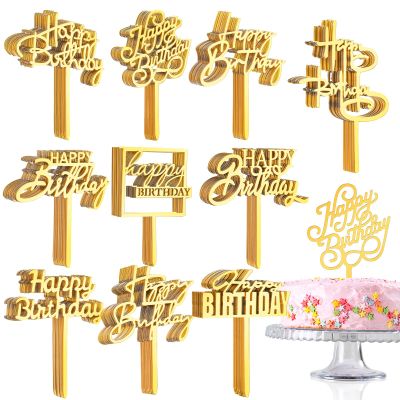 150 Pcs Happy Birthday Cake Toppers Acrylic Cake Topper Glitter Birthday Cake Decorations Double Sided for Adults Various Cake Decoration Party Supplies(Gold,Brief)