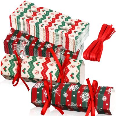Xinnun 50 Packs Christmas Cracker Kit No Snap Xmas Party Table Favors Snowflake Reindeer DIY Christmas Party Cracker Candy Boxes for Holiday Dinner Decoration Gift (Ripple Style)