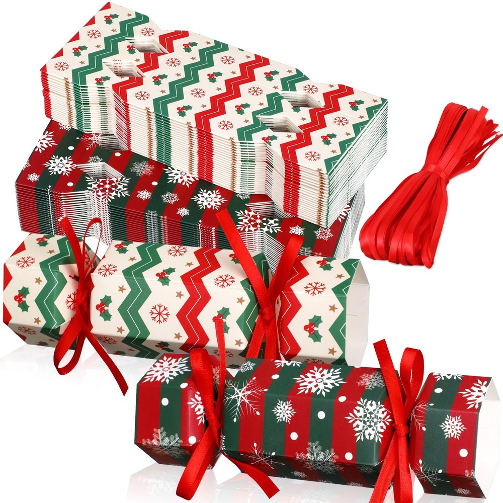 Xinnun 50 Packs Christmas Cracker Kit No Snap Xmas Party Table Favors Snowflake Reindeer DIY Christmas Party Cracker Candy Boxes for Holiday Dinner Decoration Gift (Ripple Style)