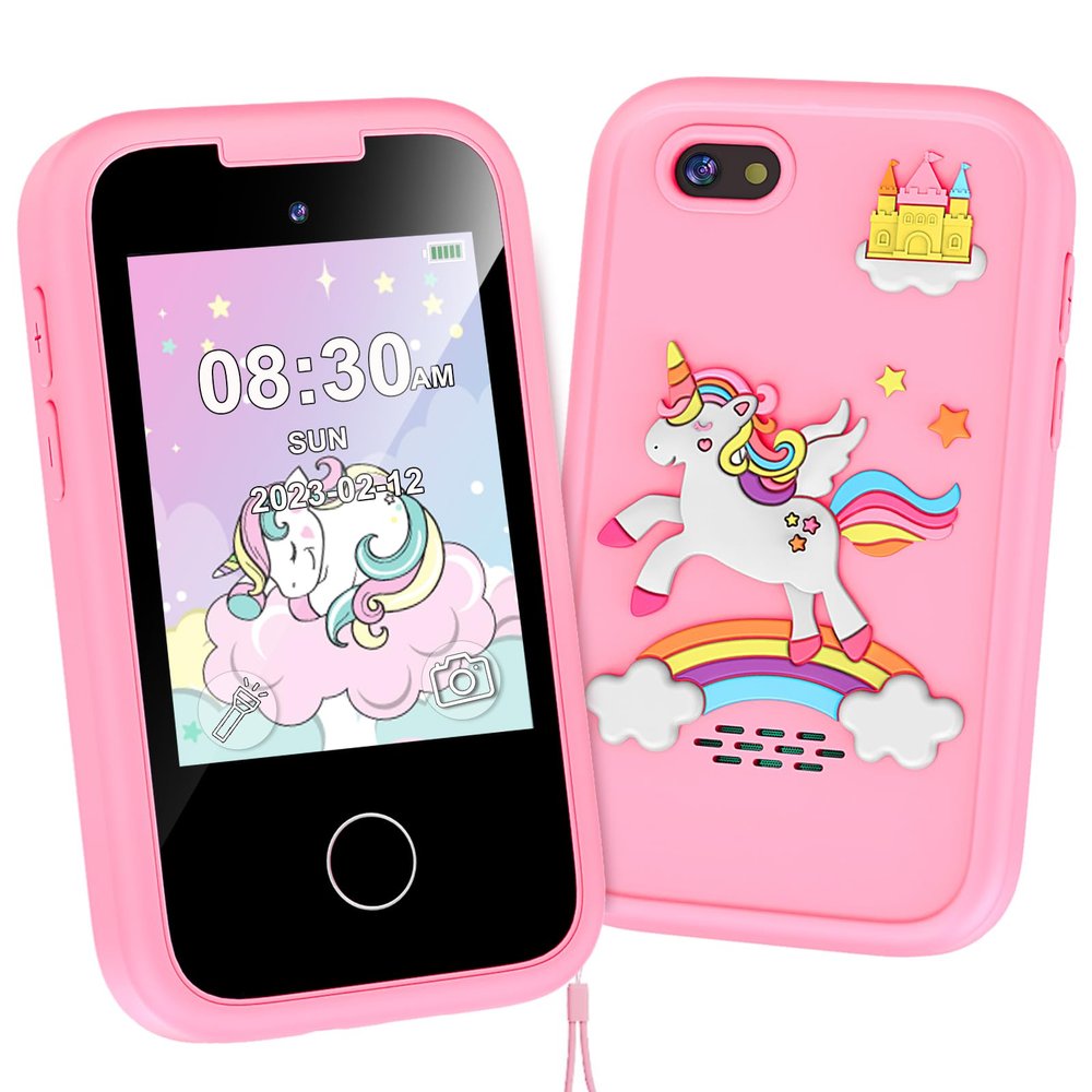 Kids Phone for Girls Toys, Gifts for 3 4 5 6 7 8 9 Year Old Girls Boys Christmas Birthday Kids Toys, Touchscreen Toddler Learning Cell Toy Phone with Dual Camera, Game, Music Player, 8GB Card Pink