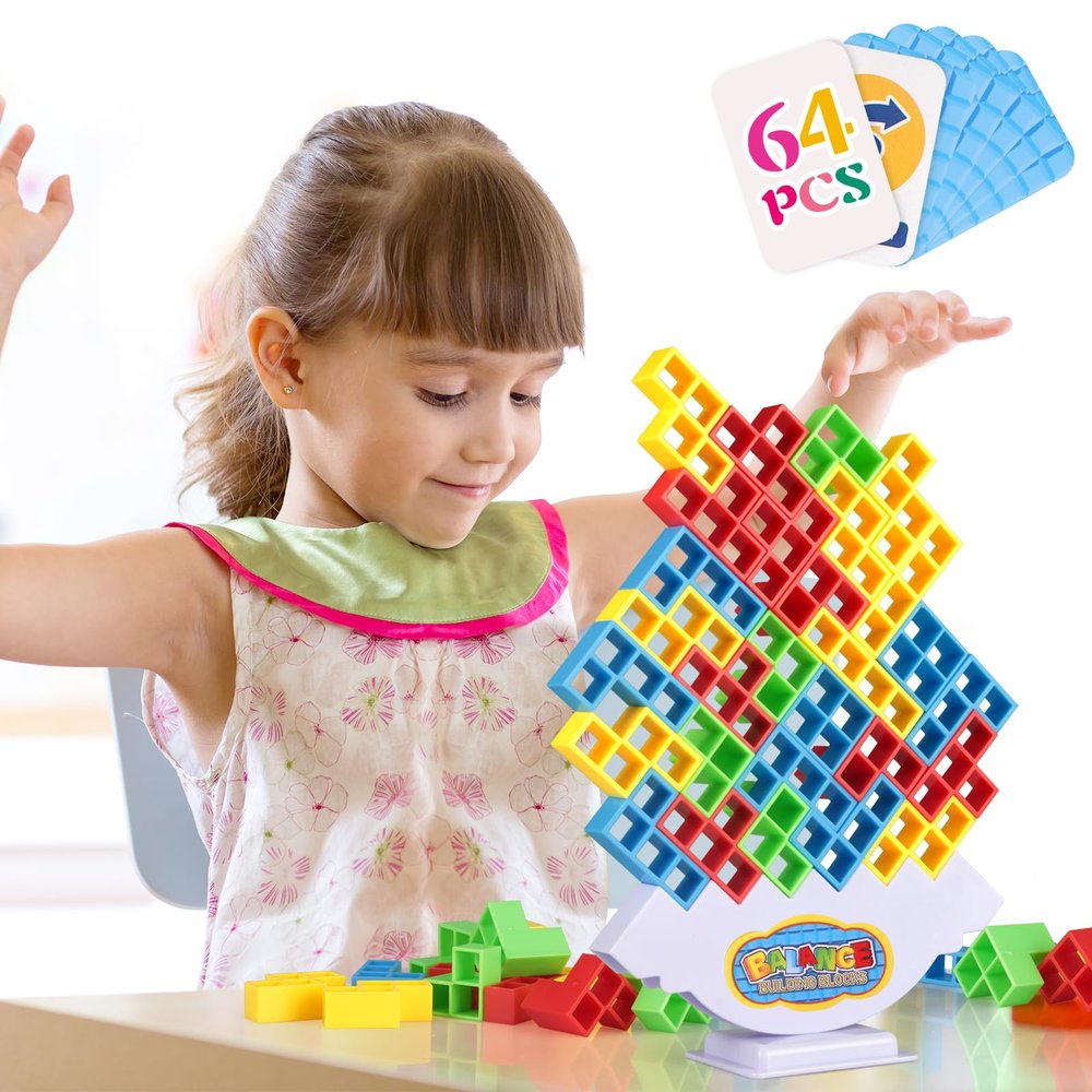 LIMYIOM 64Pcs Tetra Tower Game, Family Board for 2 Players Family Games, Christmas Stocking Stuffers for Teen Boys, Girls, Kids, Adults, Building Blocks Balance Games Toys for Family and Classroom