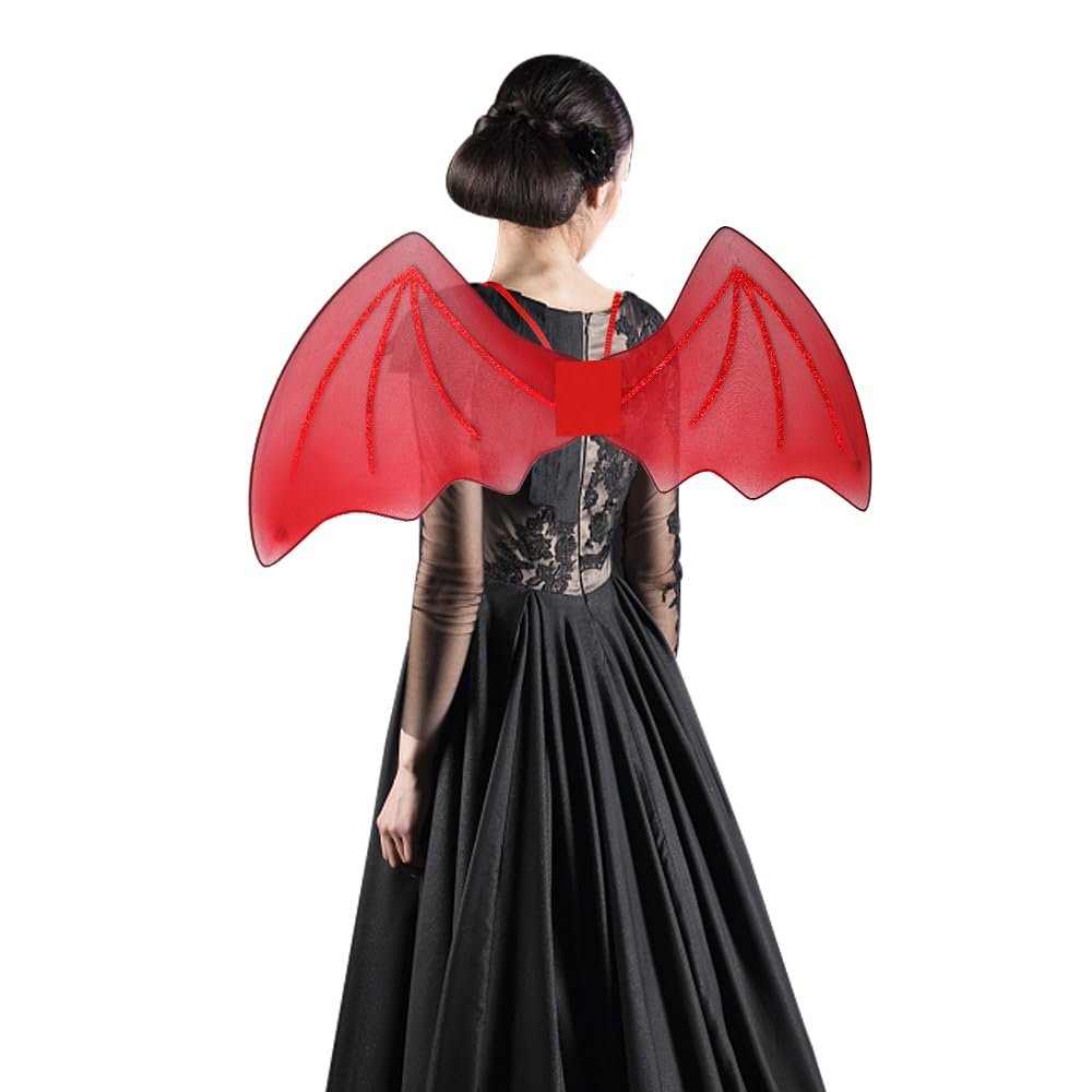 ALIBBON Bat Wings Costume Red Chiffon Bat Wings Clothes for Women, Bat Wings Dress Up Accessories for Halloween Christmas Party Cosplay Costume Holiday Decorations