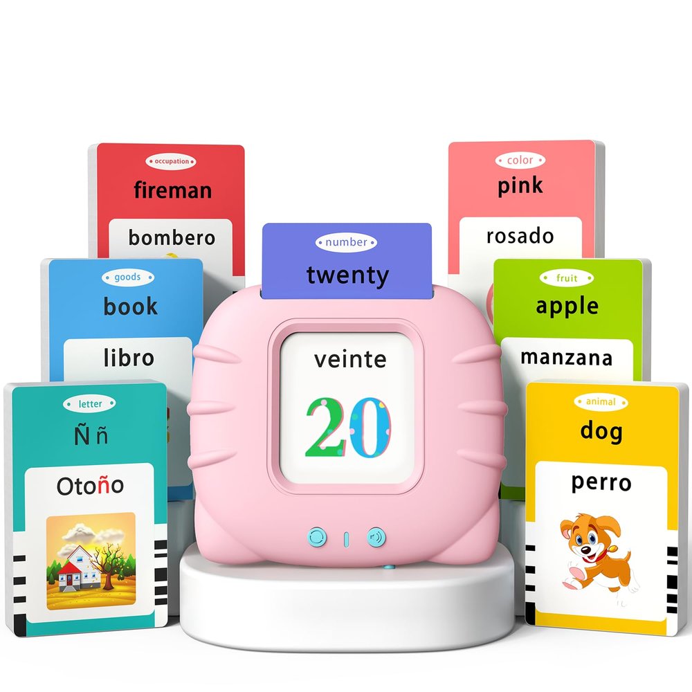 Kidzdo Spanish and English Audible Toys with Music, Bilingual Talking Flash Cards for Toddler/Beginning, ABC,Numbers,Colors,Shapes,Espaol/English Talking Flash Cards for Preschool,Kindergarten