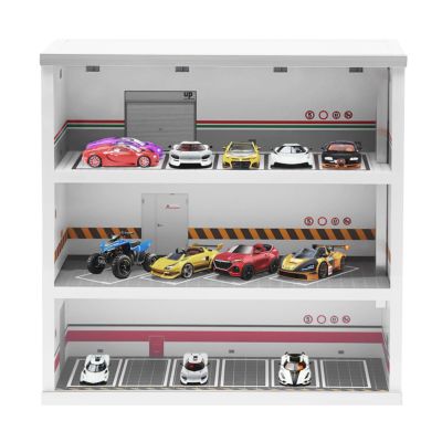 1/64 Diorama Display Case, 3-Tiers Mini Model Car Display Cabinet with LED Light and Acrylic Cover for Matchbox Mini GT Die-cast Car Display and Storage