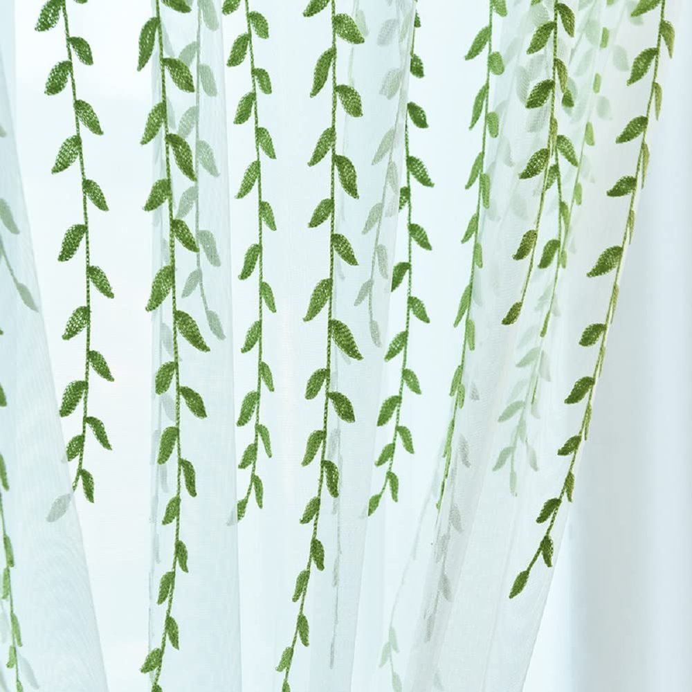 Iuokuby Idyllic White Yarn Willow Leaf Embroidery Luxury Sheer Curtains Drape Fabic Drape Rod Pocket for Living Dining Room Bedroom Kitchen(1 Panel, W 100 x L 102 inch, White)