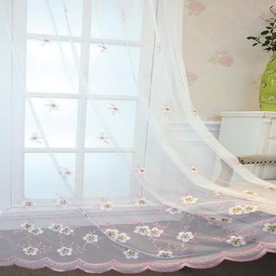 Iuokuby Modern Exquisited Floral Embroiderd Luxury Sheer Curtains Drape Fabic Drape Rod Pocket for Living Dining Room Bedroom Kitchen(1 Panel, W 52 x L 63 inch, Pink)