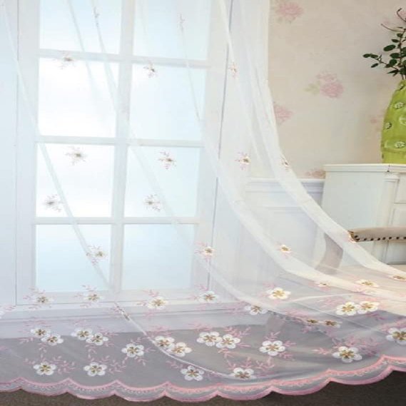 Iuokuby Modern Exquisited Floral Embroiderd Luxury Sheer Curtains Drape Fabic Drape Rod Pocket for Living Dining Room Bedroom Kitchen(1 Panel, W 52 x L 63 inch, Pink)