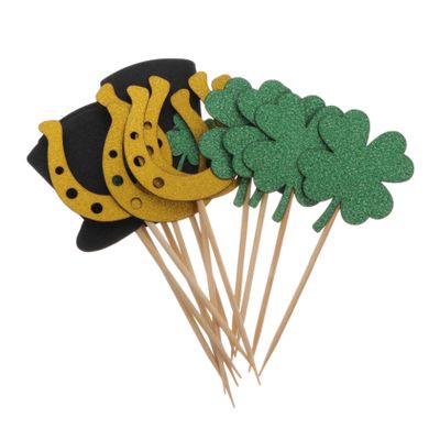 CAXUSD 24pcs Patrick's Day Cake Toppers Irish Festival Cupcake Picks Food-grade Decorations for Party Unique Designs Easy to Use for Celebrations
