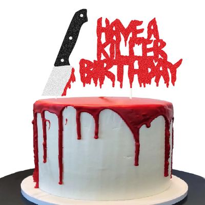 Linlmeet Horror Classic Cake Topper Decorations, Style 4 for Halloween Birthday Party Supplies, 1 Count, 5.9x3.6 inches, Paper, Killer Theme