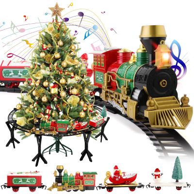Deekin Christmas Train Set Under The Christmas Tree - Electric Xmas Tree Decoration & Gift, Elevated Train with Locomotive Santa Claus Snowman for Winter 2025 Holiday Decor