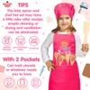 R HORSE 2 Pcs Kid Apron and Chef Hat Set, Rose Red Adjustable Children Kitchen Apron Role Play Chef Toy Cooking Baking Painting and Training Kits Kid Funny Cooking Gift New Year view 3