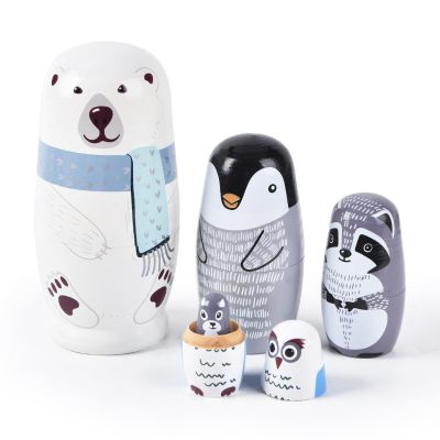 Tngan Nesting Dolls, 5Pcs 6" Tall Russian Nesting Dolls, Polar Bear Christmas DecorationsHandmade Matryoshka for Kids, Wooden Stacking Toys for Christmas Home Wedding Party Decorations (Polar Bear)