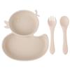 Qshare Powerful Suction Plates for Baby and Toddler,Baby Divided Plate,Thanksgiving Plates with Fork and Spoon,Duck Baby Plate Non-Slip,BPA Free,Microwave & Dishwasher Safe (Beige) view 1