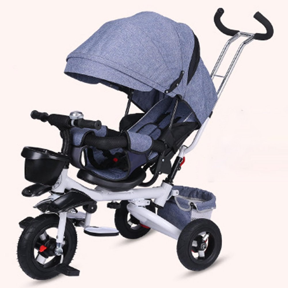 Kids Tricycle,Kids Tricycle for Rider Age 1-6,4 in 1 Kids Trike,Folding Kids Tricycle Stroller with Push Handle,Removable Canopy,Rotatable Seat,Rubber Wheels for Boys Girls Birthday Gift,White+gray,Ru