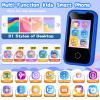 Kids Phone Birthday Gifts Toy for 3 4 5 6 7 8 9 10 Year Old Girls Boy,Toddler Kid Smart Phone with Dinosaur Silicone Cover Educational Games,Music Player,Toys for Girls Boys Age 3-8(Blue) view 2