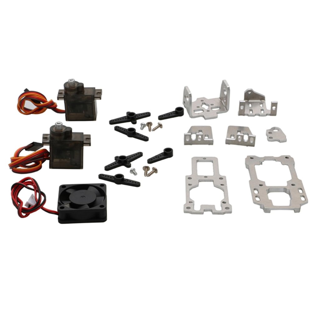 1Set O3 Air Unit Camera Dual Axle Gimbal Bracket with Cooling Fan DC 4.8-5V 9G Servo Pan/Tilt Mount Stand for Aerial Photography FPV Drone Head Tracker (with 2pcs servo)