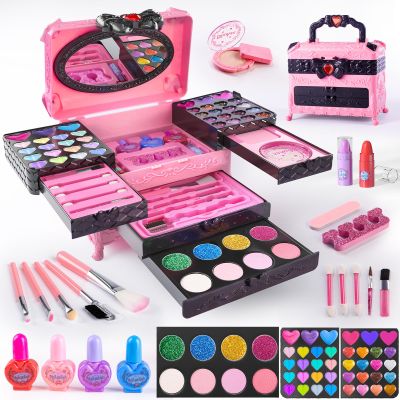 GORISPI Kids Makeup Sets for Girls, 66pcs Real Cosmetic for Kids Toys with Mirror, Princess Washable Girls Makeup Kit, Non-Toxic & Safe Brithday Gifts for 3 4 5 6 7 8 10 - 12 Years OldPink Black
