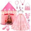 15Pcs Princess Castle Play Tent Dress Up with LED Glow in The Dark Stars for Little GirlsPrincess Dress Up Cape with Crown,Girl Play Tent/House Toy for Indoor & Outdoor Use (Pink) view 1