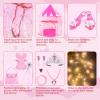 15Pcs Princess Castle Play Tent Dress Up with LED Glow in The Dark Stars for Little GirlsPrincess Dress Up Cape with Crown,Girl Play Tent/House Toy for Indoor & Outdoor Use (Pink) view 3
