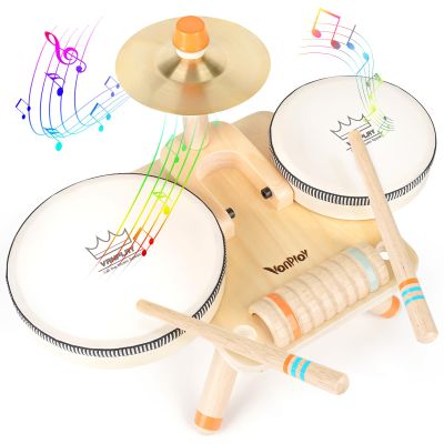 Toddler Drum Set - 5 in 1 Wooden Musical Toys for Toddlers 3+, Montessori Toys for Baby Boy Girls Easter Birthday Gifts for Kids Age 3 4 5 6