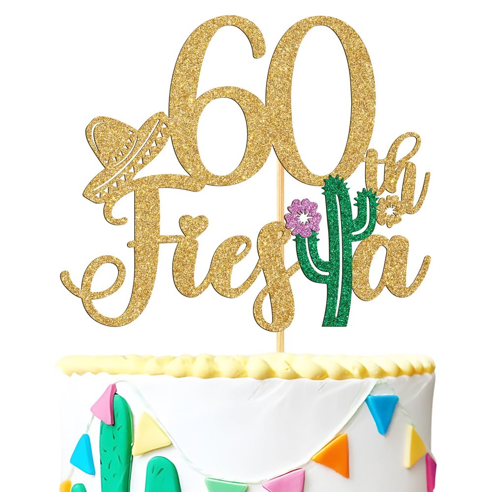 60th Fiesta Cake Topper, Cheers to 60 Years/Taco Bout 60 Cake Decor,Tropical Hawaiian Mexican Summer Themed Happy 60th Birthday/Anniversay Party Decoration Supplies