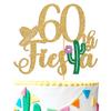 60th Fiesta Cake Topper, Cheers to 60 Years/Taco Bout 60 Cake Decor,Tropical Hawaiian Mexican Summer Themed Happy 60th Birthday/Anniversay Party Decoration Supplies view 1