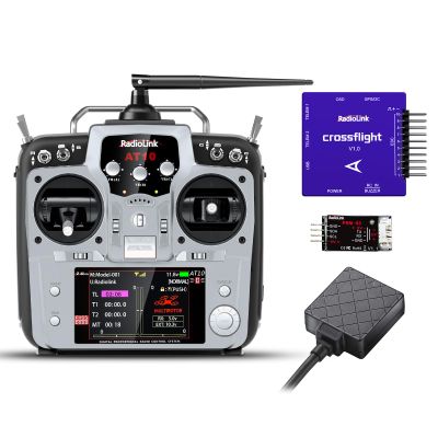 Radiolink AT10II Grey 12 Channels RC Transmitter, Crossflight Flight Controller&TS100 GPS Compass module&PRM-03 OSD Information Telemetry Module for 3-6 Axis FPV Drone/Helicopter/Aircraft/Quad/Car/Boa
