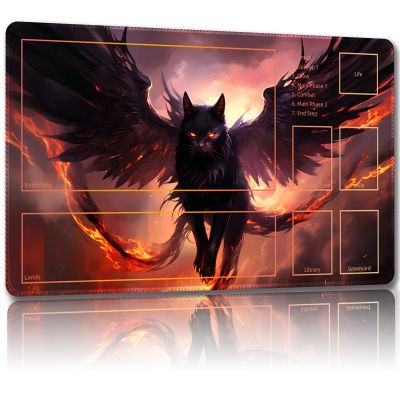 Malqiqi Playmat for MTG with Free Storage Bags - Game Mat 24 x 14 inches TCG and Board Game Mats for Cards (Cat 5-Auxiliary Combat)