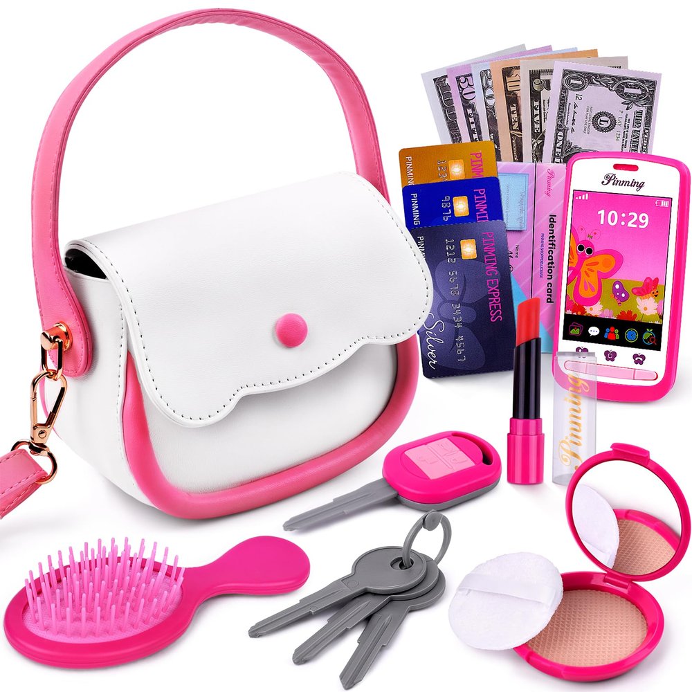 GJZZ Play Purse for Little Girls Toys - Toddler Purse Set Pretend Play Makeup Toys for 3 4 5 6 7 Year Old Girls, Kids Toy Purse Birthday Gifts for Ages 3-5 4-5 6-8 Years Old