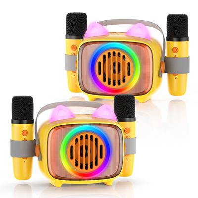 BIGASUO Karaoke Machine for Kids, Portable Bluetooth Speaker with 2 Wireless Microphones, Music Toy Gift for Girls Boys Age 4-12, Birthday Party Gifts for Toddlers Teens-2 Pack