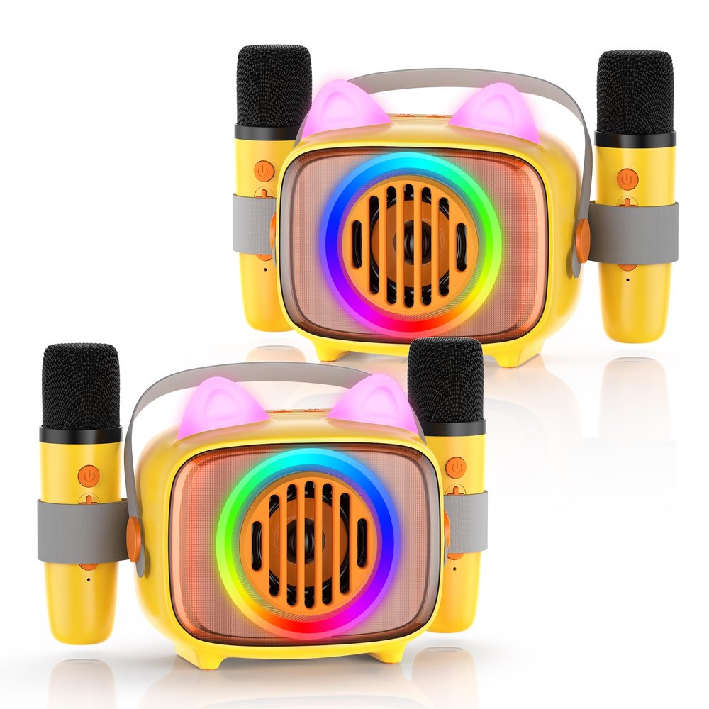 BIGASUO Karaoke Machine for Kids, Portable Bluetooth Speaker with 2 Wireless Microphones, Music Toy Gift for Girls Boys Age 4-12, Birthday Party Gifts for Toddlers Teens-2 Pack