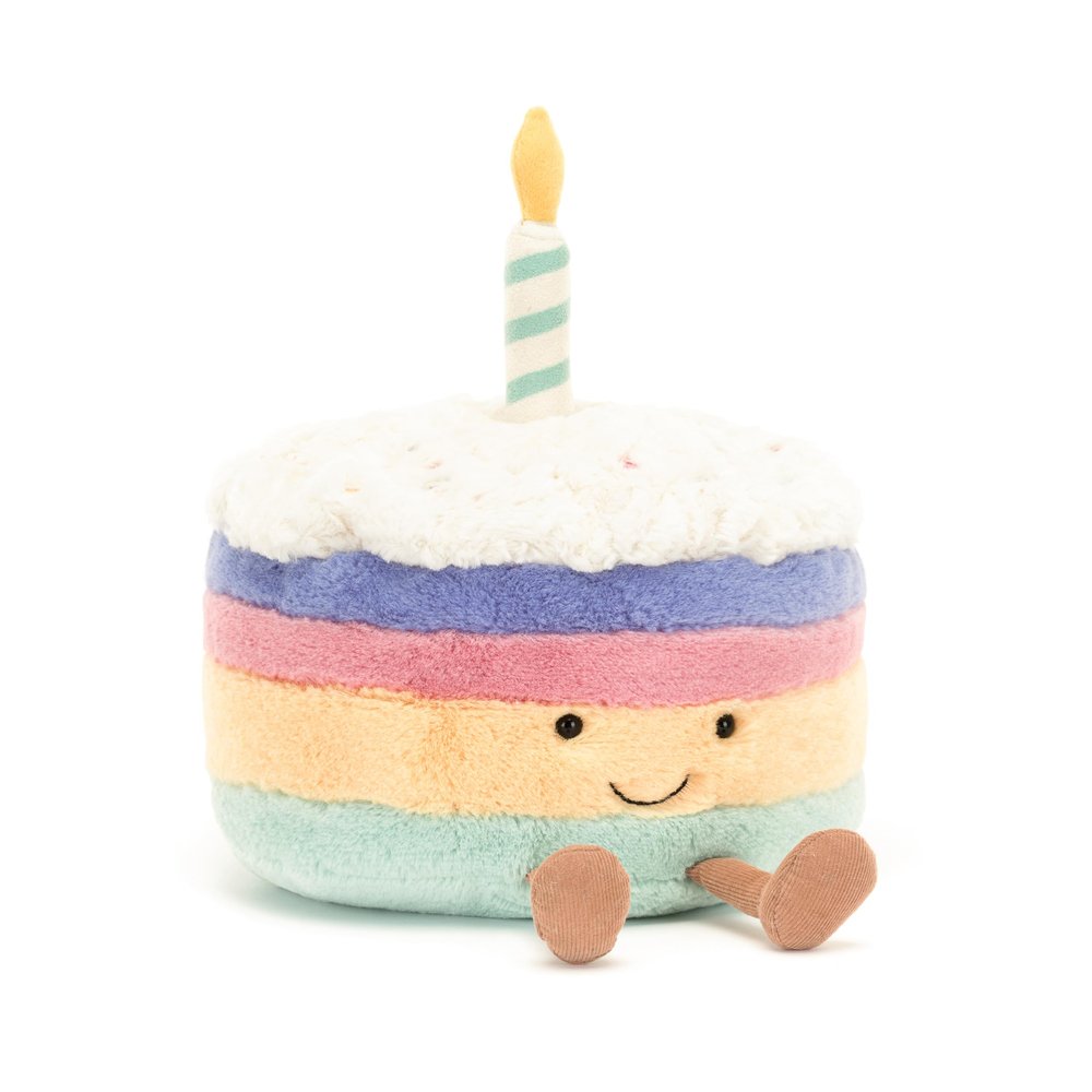 Jellycat Amuseables Rainbow Birthday Cake Stuffed Toy, Large 10 inches - Dessert Plush - Birthday Gift