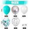 Teal Blue and Silver Balloons, 60 Packs 12Inch Teal and Metallic Silver Balloons, Teal Blue White Silver Confetti Balloon with Ribbons for Wedding Baby Bridal Baby Shower Birthday Party Decoration view 2