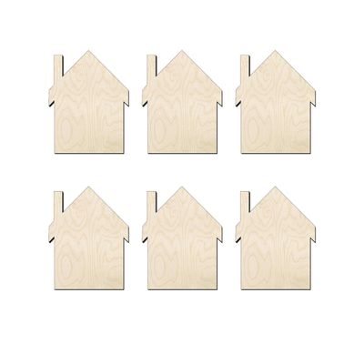3" - 6 Pack House Wood cutout, wooden house for crafts and parties,first home gift, house decor, house shape wood cutout, home made of wood, house multiple sizes, house shaped wood cutout