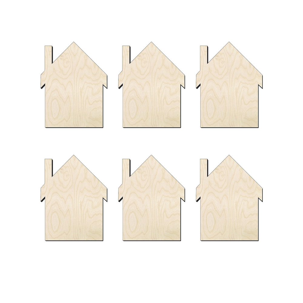 3" - 6 Pack House Wood cutout, wooden house for crafts and parties,first home gift, house decor, house shape wood cutout, home made of wood, house multiple sizes, house shaped wood cutout