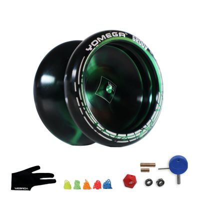 Yomega Groov Pro Level Aluminum Metal Yoyo for Advance Players Round Shaped, C Size Ball Bearing Yoyo with Adjustable Responsive/Nonresponsive Play + 3 Month Warranty (Black Green)