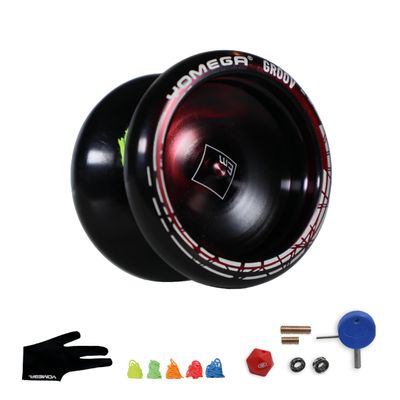 Yomega Groov Pro Level Aluminum Metal Yoyo for Advance Players Round Shaped, C Size Ball Bearing Yoyo with Adjustable Responsive/Nonresponsive Play + 3 Month Warranty (Black Red)