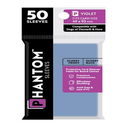 10 Packs Phantom Sleeves: Violet Size (49mm x 93mm) - Gloss Gloss (50) (Compatible with: Siege of Vienna and More) Display Case