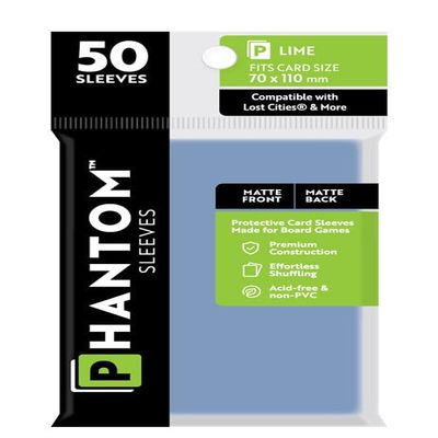 10 Packs Phantom Sleeves: Lime Size (70mm x 110mm) - Matte Matte (50) (Compatible with: Lost Cities and More) Display Case