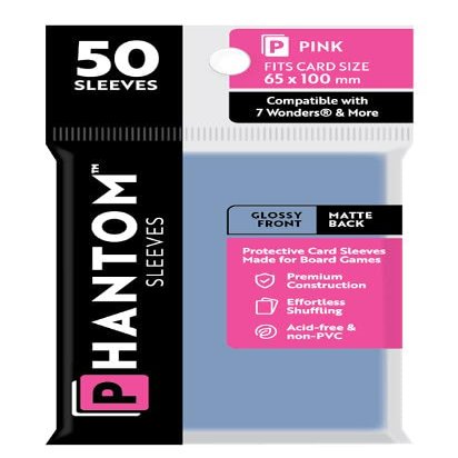 10 Packs Phantom Sleeves: Pink Size (65mm x 100mm) - Gloss Matte (50) (Compatible with: 7 Wonders and More) Display Case